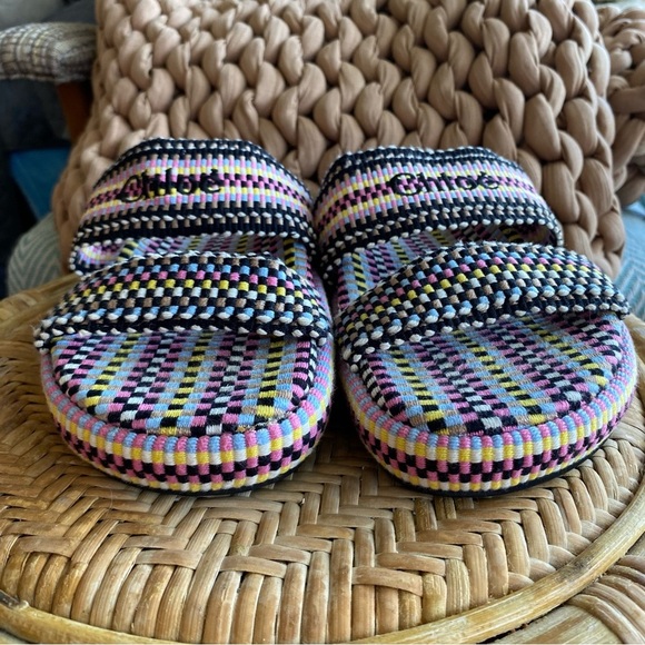 Chloe Rori Sandals Woven Cotton Colourful Slides Slip On Embroidered Rare HTF - Picture 2 of 14